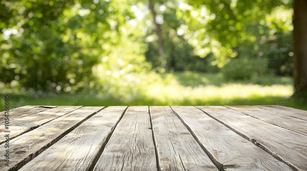 Rustic wooden table with blurred vibrant green nature background for ecofriendly designs : Generative AI Rustic wooden table with blurred vibrant green nature background for ecofriendly designs : Generative AI
