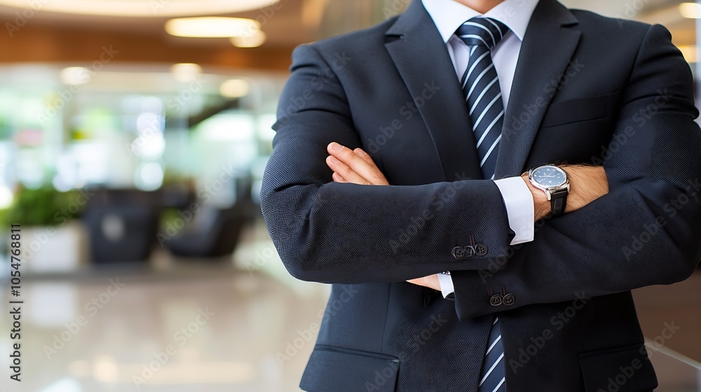 Confident Businessman in Formal Suit with Crossed Arms : Generative AI Confident Businessman in Formal Suit with Crossed Arms : Generative AI