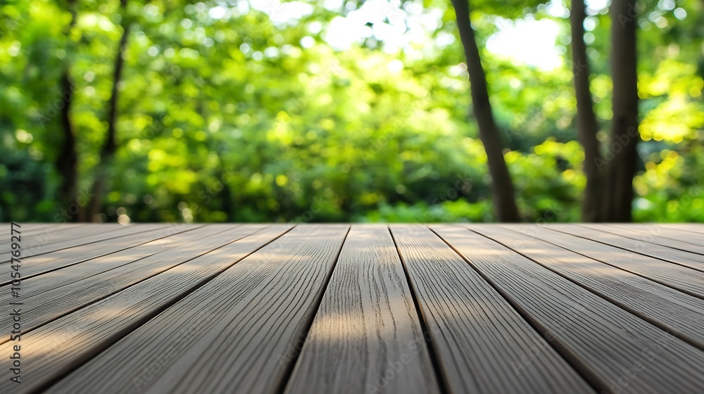 Serene wooden plank terrace overlooking lush green forest for nature relaxation and outdoor leisure : Generative AI Serene wooden plank terrace overlooking lush green forest for nature relaxation and outdoor leisure : Generative AI