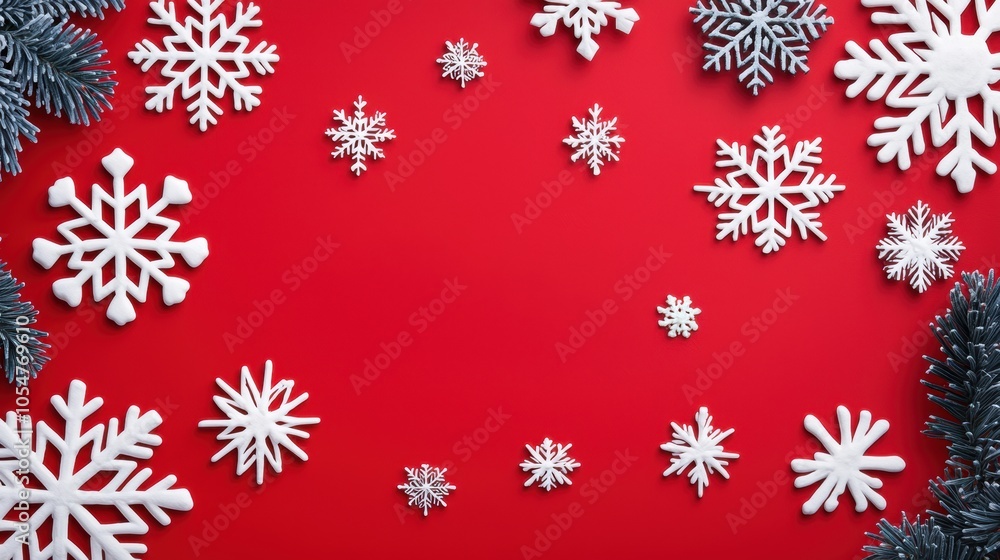 Festive winter snowflakes on a vibrant red background Festive winter snowflakes on a vibrant red background