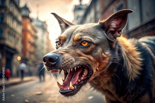 Aggressive dog in the stree. Genetarive AI photo