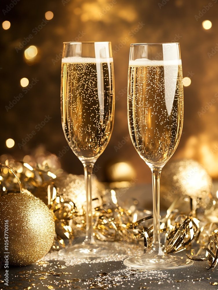 Elegant New Year's Celebration with Champagne Flutes and Sparkling Decor : Generative AI Elegant New Year's Celebration with Champagne Flutes and Sparkling Decor : Generative AI