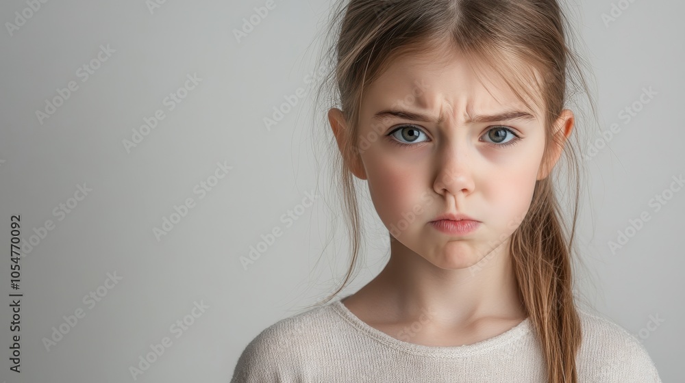 Serious Child Portrait with Expressive Facial Features Serious Child Portrait with Expressive Facial Features