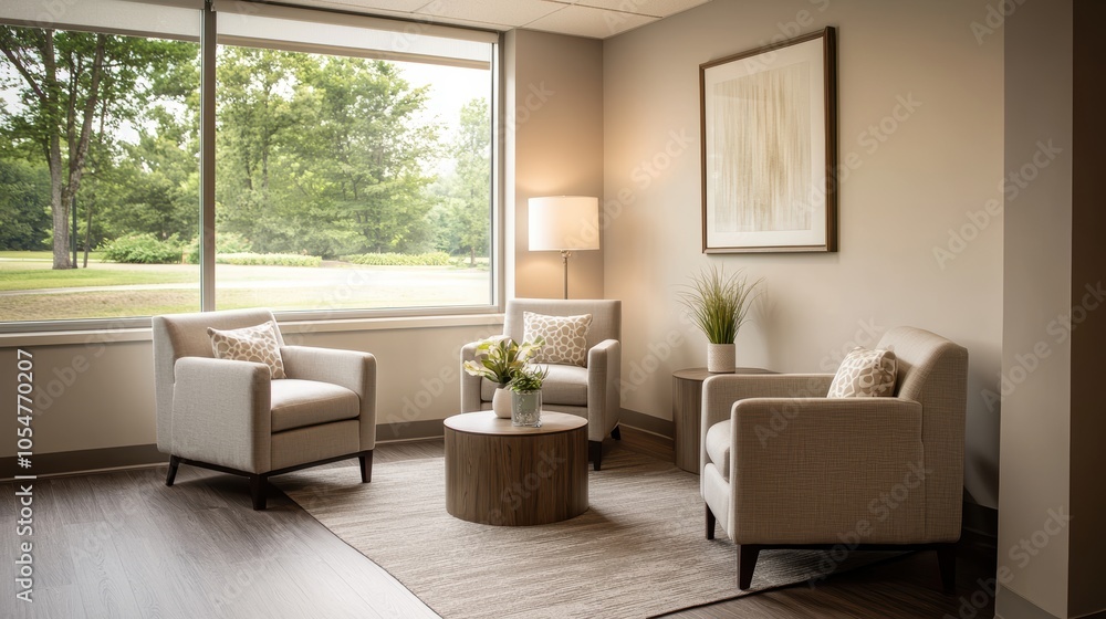 Cozy and inviting waiting area with natural light Cozy and inviting waiting area with natural light
