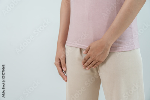 Fotografie Cervical cancer, female reproductive system, woman touching lower abdomen, sexually transmitted disease, Abdominal pain patient, pelvic discomfort, leucorrhea, abnormal, vaginal tightening, repair