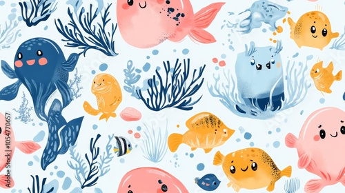 Playful Monster Doodles Seamless Pattern - Cute and Colorful Cartoon Creatures for Kids' Designs, Fabrics, and Wallpapers