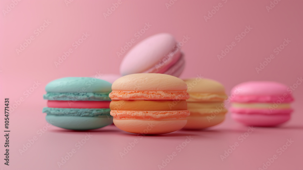 Fototapeta premium Colorful Macarons on Pink Background