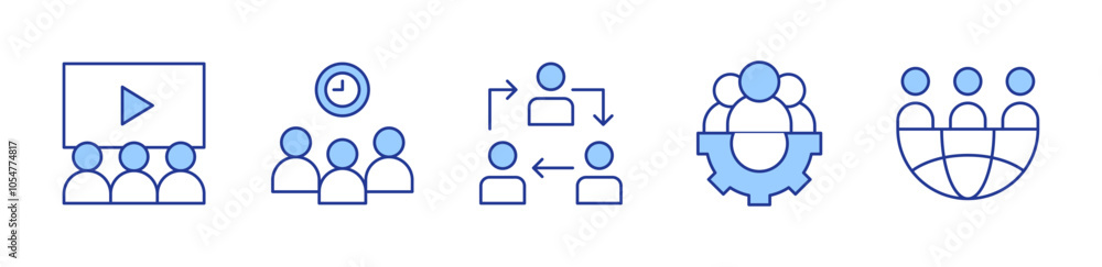 world, teamwork, team, video. icon vector illustration. Line Duotone style. Editable stroke world, teamwork, team, video. icon vector illustration. Line Duotone style. Editable stroke