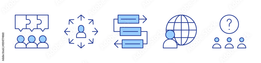 workflow, world, jigsaw, networking, question. icon vector illustration. Line Duotone style. Editable stroke workflow, world, jigsaw, networking, question. icon vector illustration. Line Duotone style. Editable stroke