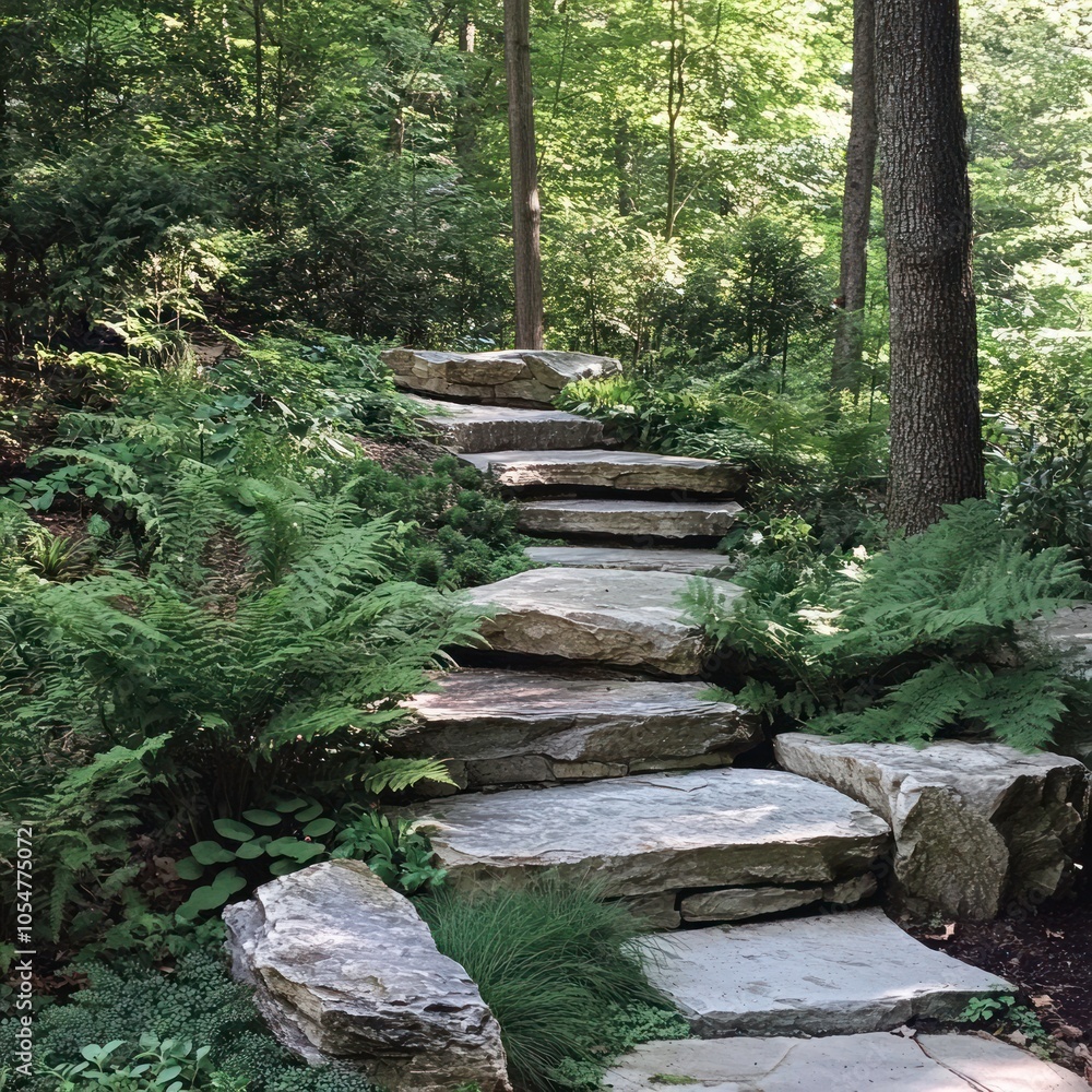 Fototapeta premium Woodland garden with natural stone features
