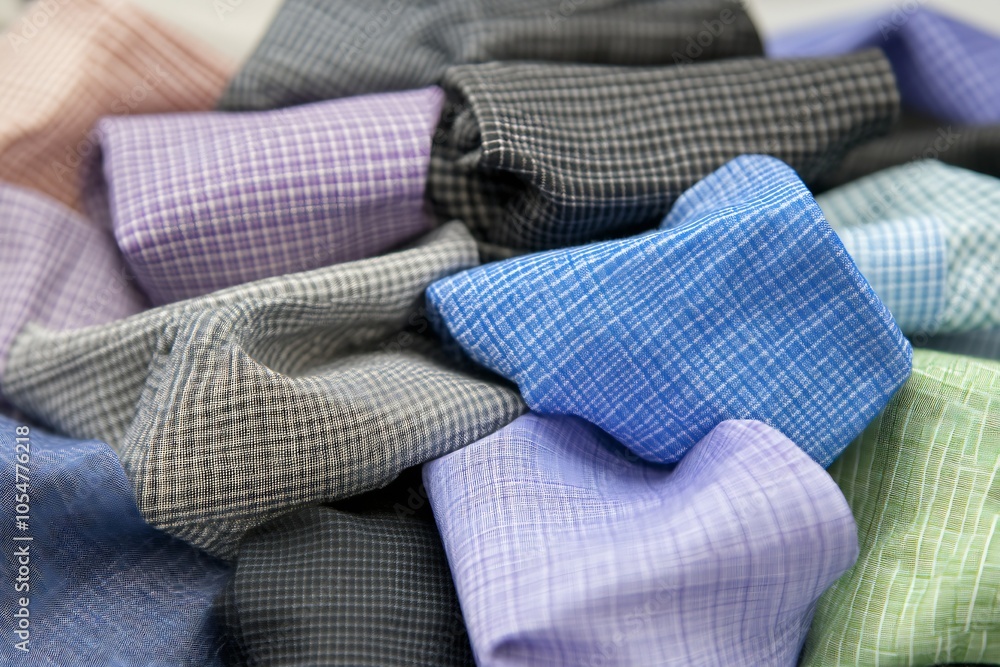 Colorful Variety of Folded Fabrics in Different Patterns Close Up View : Generative AI Colorful Variety of Folded Fabrics in Different Patterns Close Up View : Generative AI