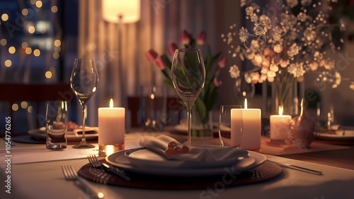 Romantic Candlelit Dinner with Wine and Flowers