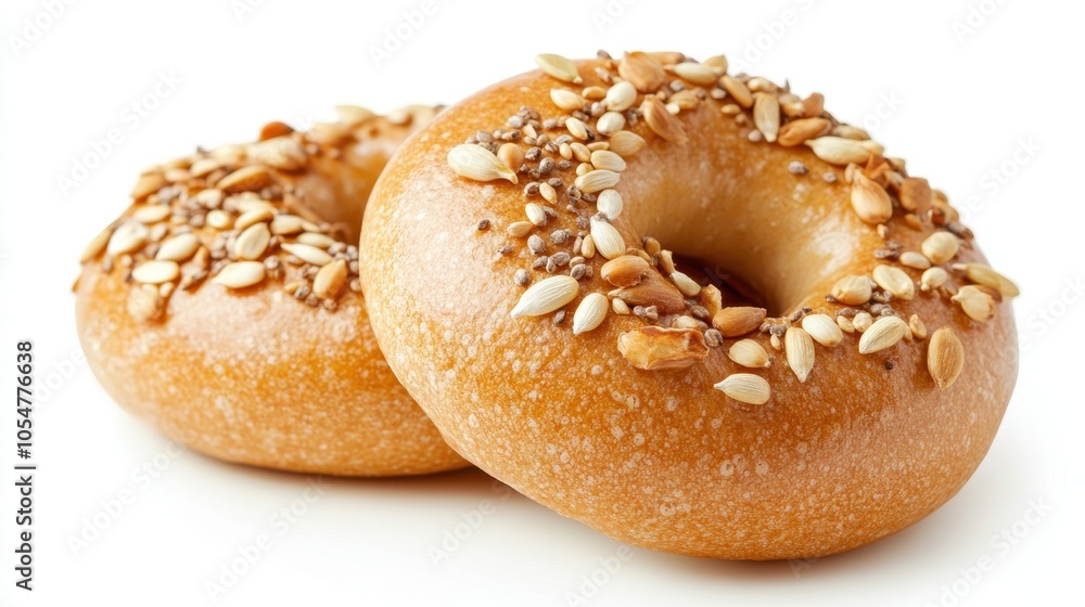 Whole Grain Bagel Topped with Various Seeds Whole Grain Bagel Topped with Various Seeds