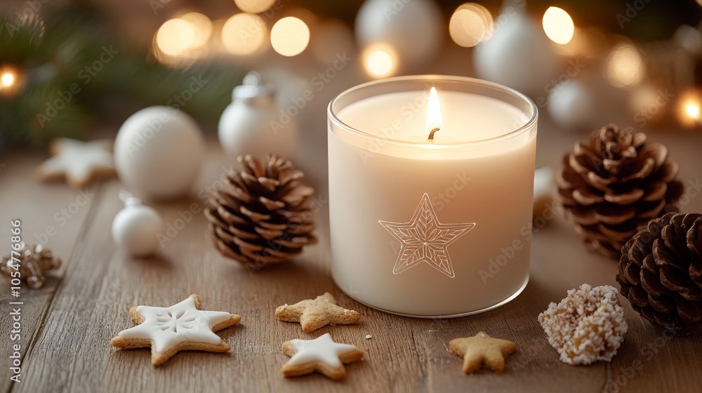 Cozy Christmas Candle with Pine Cones and Cookies Cozy Christmas Candle with Pine Cones and Cookies
