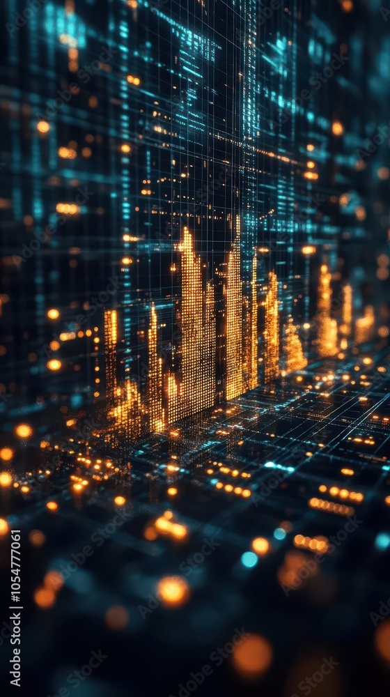 3d graph depicting financial growth in gold tones set against a futuristic market backdrop with digital elements symbolizing business exchange and investment opportunities 3d graph depicting financial growth in gold tones set against a futuristic market backdrop with digital elements symbolizing business exchange and investment opportunities