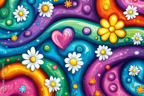 Obraz na płótnie Colorful Psychedelic Swirl: A Journey Through Abstract Floral Designs w salonie