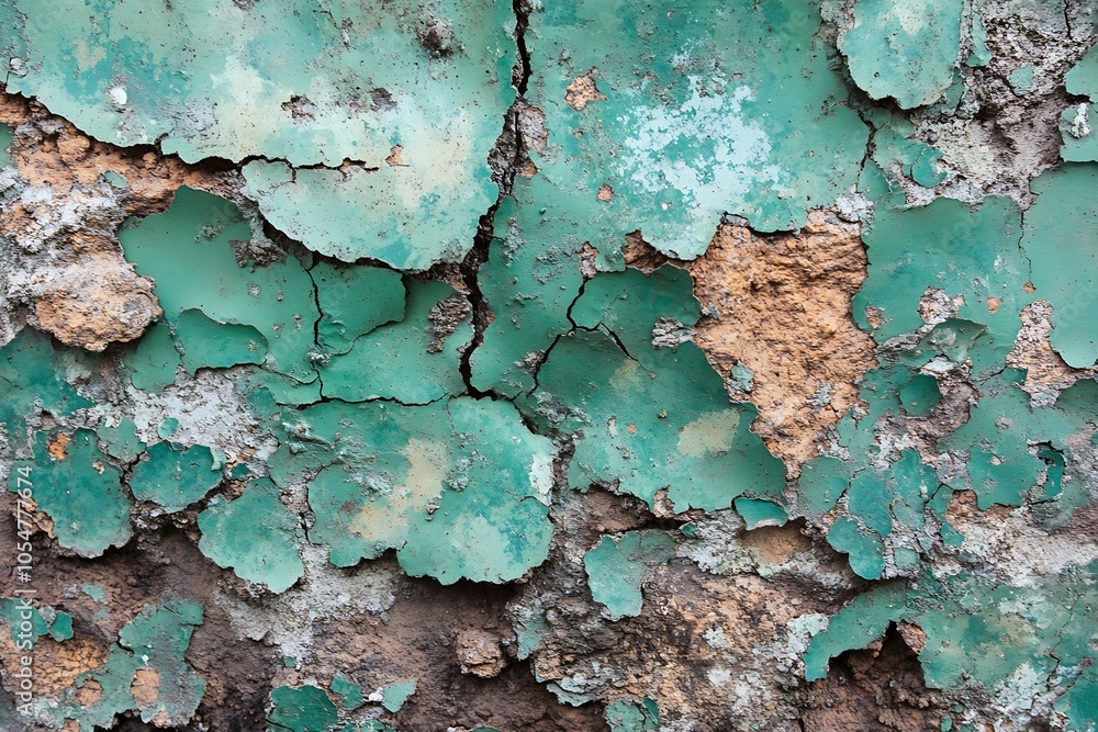 Aged and Weathered Green Textured Concrete Wall with Cracked Paint : Generative AI Aged and Weathered Green Textured Concrete Wall with Cracked Paint : Generative AI
