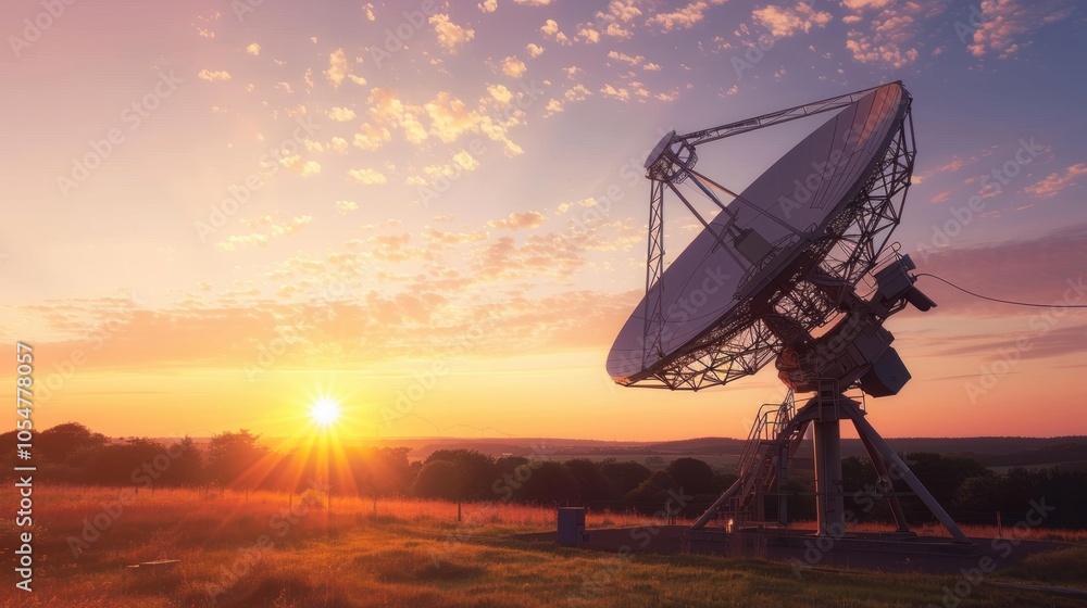Large satellite dish or radio telescope at dawn Large satellite dish or radio telescope at dawn
