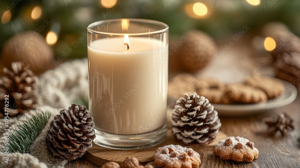 Cozy Christmas Candle with Pine Cones and Cookies Cozy Christmas Candle with Pine Cones and Cookies