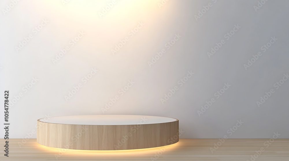 Minimalist Wooden Platform with Soft Warm Light on Simple Background : Generative AI Minimalist Wooden Platform with Soft Warm Light on Simple Background : Generative AI