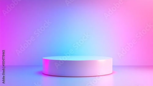 Vibrant Colorful Neon Backdrop with Round Pedestal for Product or Art Display : Generative AI