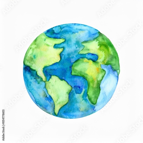 hand drawn paint watercolor earth isolated on white