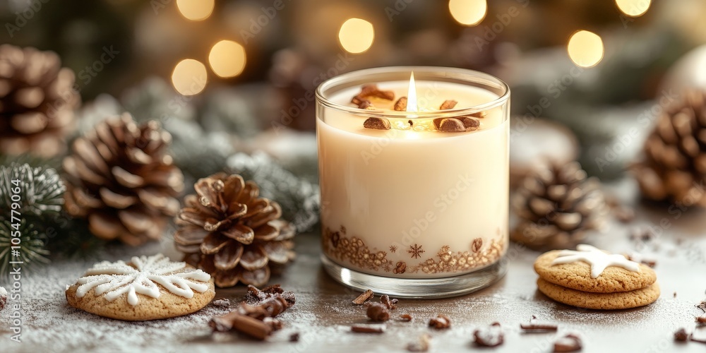 Cozy Christmas Candle with Pine Cones and Cookies Cozy Christmas Candle with Pine Cones and Cookies