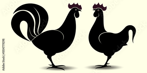 Realistic Rooster, Chicken, Poultry, chicken, Broiler, Hen Natural Unique Rooster Vector Art Silhouette