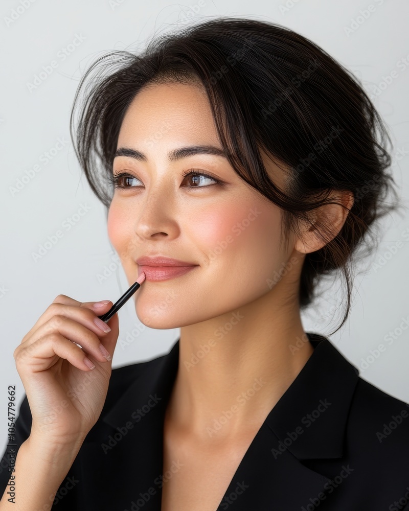 Japanese Woman Smiling in Soft Profile Pose Japanese Woman Smiling in Soft Profile Pose