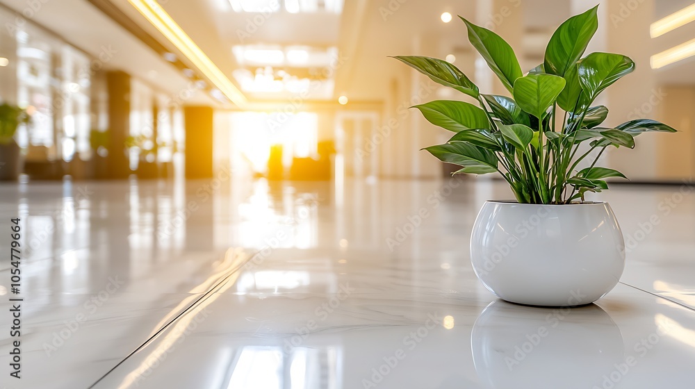 Modern hotel lobby with sleek design and natural elements for a welcoming ambiance : Generative AI Modern hotel lobby with sleek design and natural elements for a welcoming ambiance : Generative AI