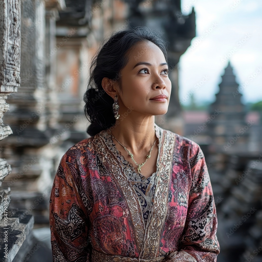 Beautiful Indonesian Woman in Traditional Batik Attire Beautiful Indonesian Woman in Traditional Batik Attire