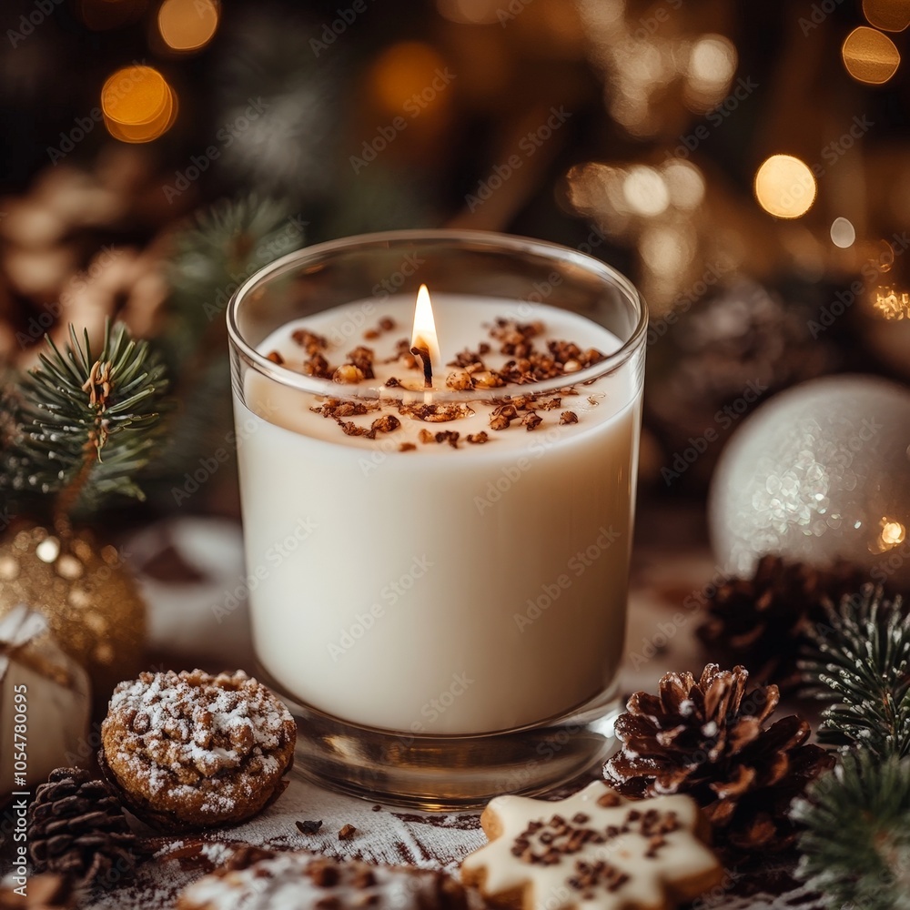 Cozy Christmas Candle with Pine Cones and Cookies Cozy Christmas Candle with Pine Cones and Cookies