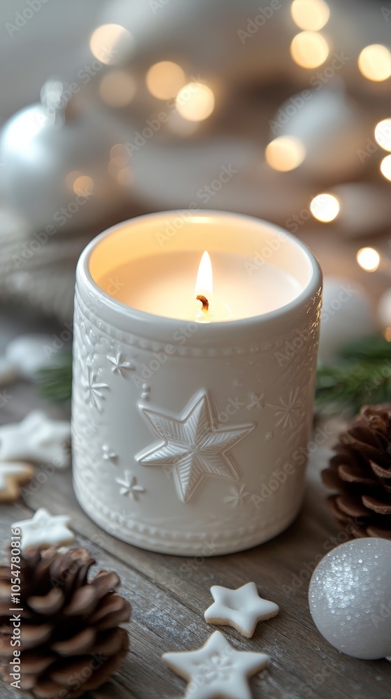 Rustic Christmas candle decoration with pinecones and cookies Rustic Christmas candle decoration with pinecones and cookies