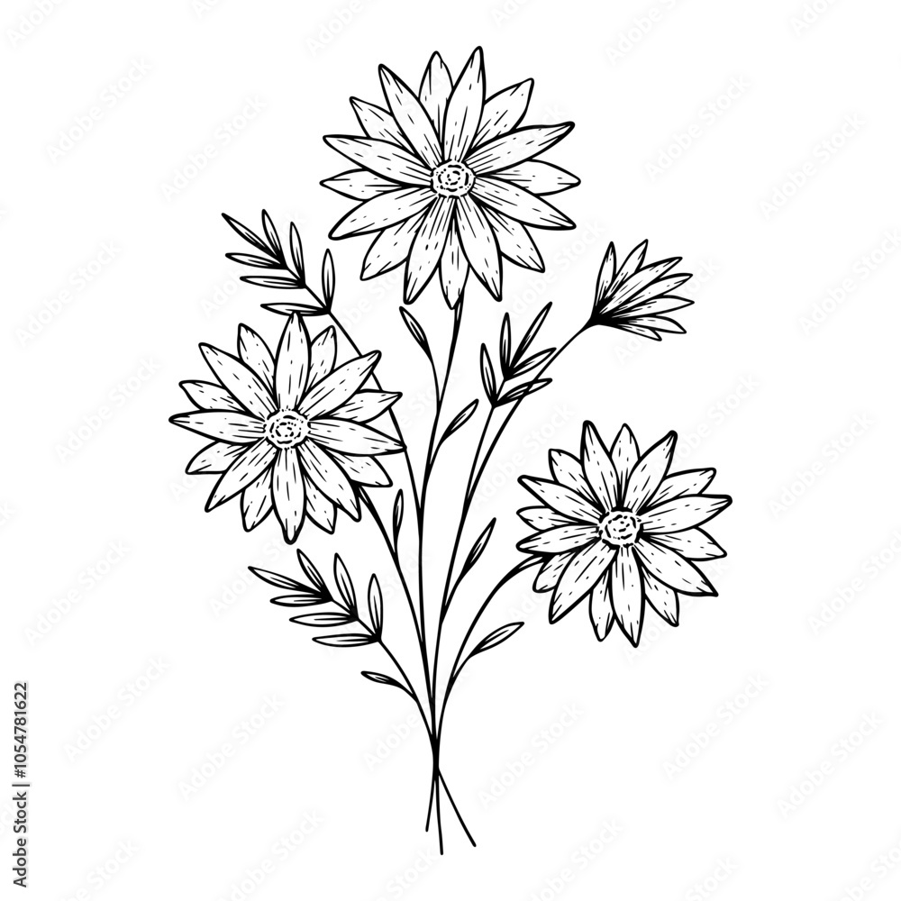 hand drawing flower with leaves. beautiful flower sketch illustration hand drawing flower with leaves. beautiful flower sketch illustration