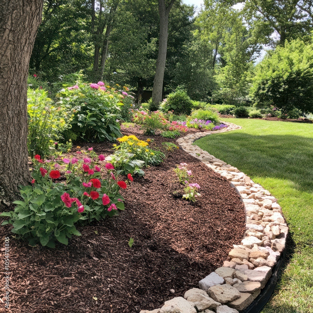 Garden with decorative mulch and edging Garden with decorative mulch and edging