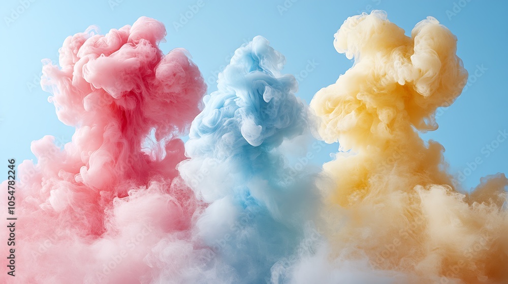 Colorful Smoke Clouds Against Blue Sky Displaying Dynamic Vibrant Colors : Generative AI Colorful Smoke Clouds Against Blue Sky Displaying Dynamic Vibrant Colors : Generative AI