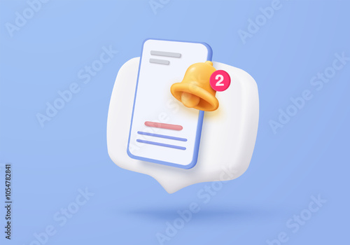 3D chat notice icon with bubble speech floating around on pastel background. New urgency reminder concept for social media element. 3d bell announce icon for message vector render illustration