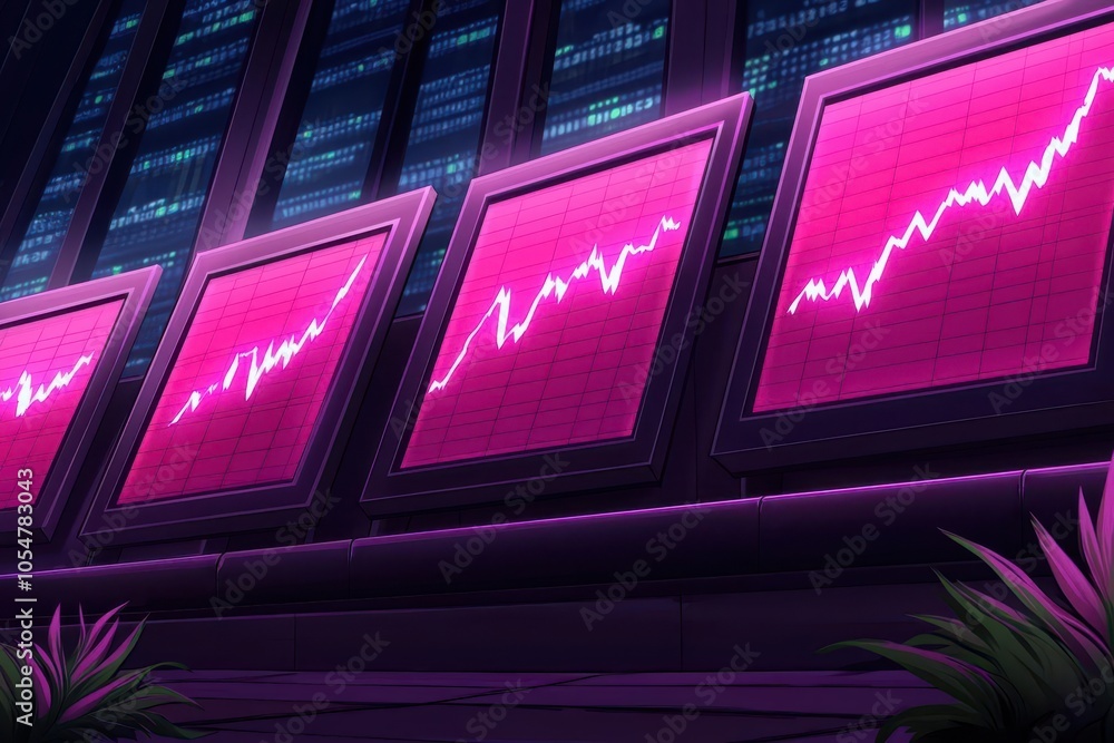 Empty trading floor with abandoned screens showing plunging stock prices, representing the chaos of a market crash, economic crisis, market crash, trade deficit Empty trading floor with abandoned screens showing plunging stock prices, representing the chaos of a market crash, economic crisis, market crash, trade deficit