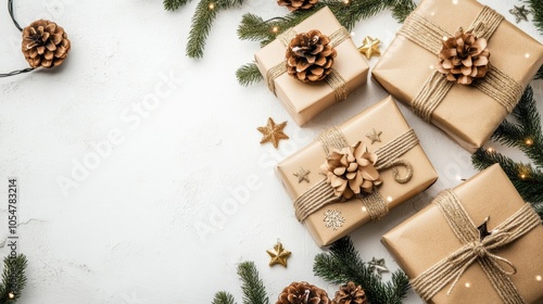 beautiful christmas decoration with gifts on light background