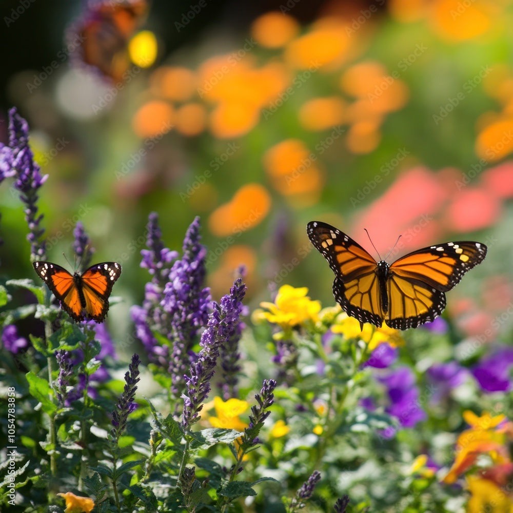 Naklejka premium Butterfly garden with nectar-rich plants