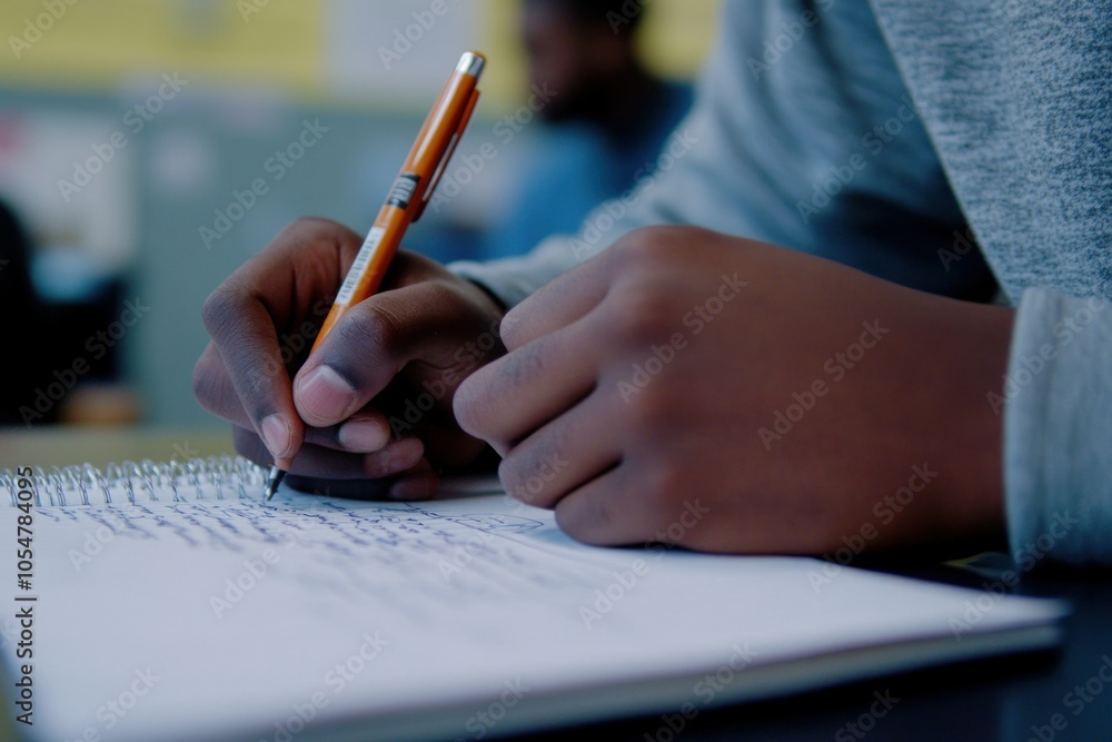 Focused Student Taking Notes in Classroom Setting Focused Student Taking Notes in Classroom Setting