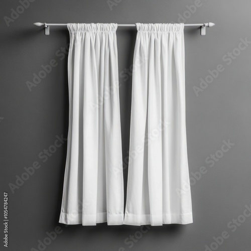 Wallpaper Mural Two white curtains hanging on a gray wall, providing privacy and light control. Torontodigital.ca