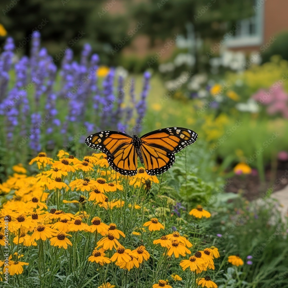 Naklejka premium Butterfly garden with pollinator plants