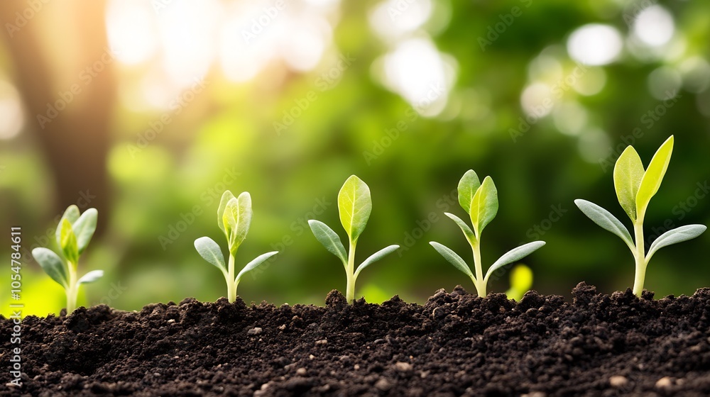 Fresh Green Sprouts Emerging in Sunlit Garden Showing Growth and Agricultural Prosperity : Generative AI Fresh Green Sprouts Emerging in Sunlit Garden Showing Growth and Agricultural Prosperity : Generative AI