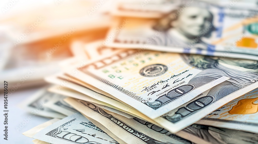 Stacks of US Dollar Bills with a Warm Light Background for Economic Success : Generative AI Stacks of US Dollar Bills with a Warm Light Background for Economic Success : Generative AI