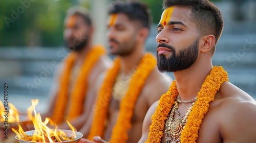 Traditional Yagna Fire Ritual by Priests photo