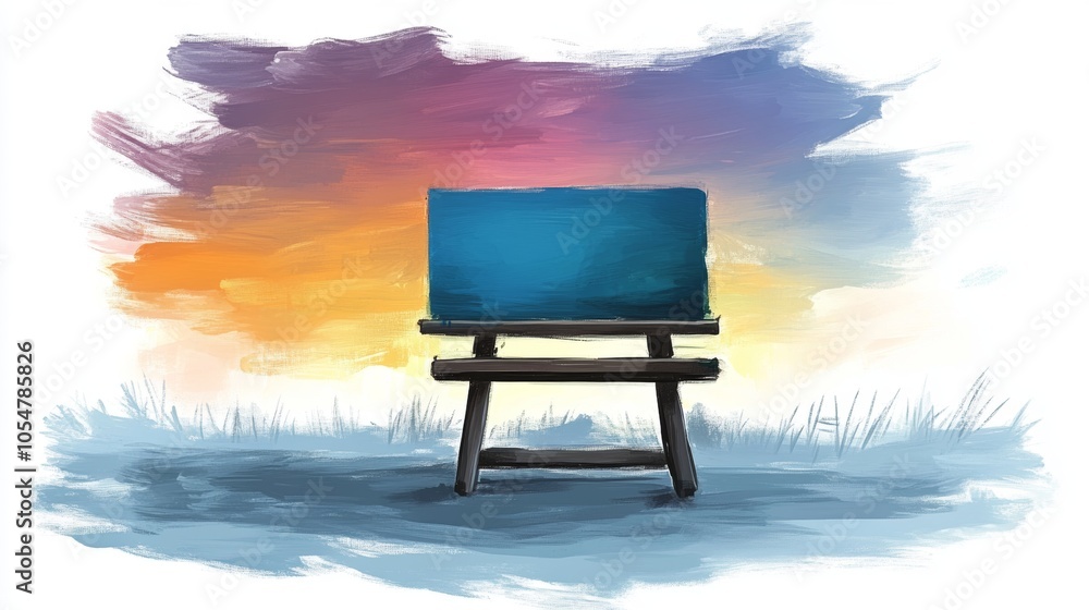 Empty Canvas on Easel in Front of Sunset Landscape