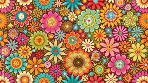 Floral pattern with groovy style flowers, groove, floral, flowers, retro, vintage, colorful, abstract, background, design