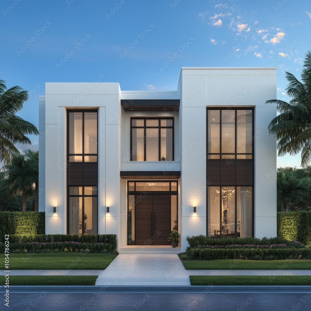 custom made wallpaper toronto digitalModern two-story house with sleek design and landscaped surroundings.