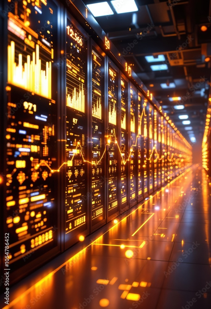 Fototapeta premium Futuristic Data Center with Digital Overlay